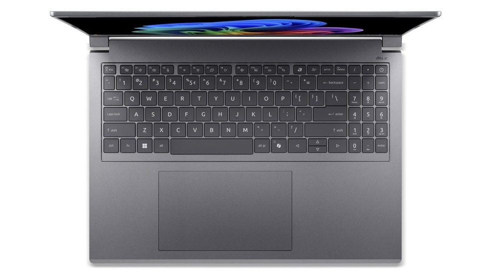 Notebook Acer Aspire X 16 AI (AX16-I71M-96F0) šedý Pohled shora na klávesnici notebooku Acer Aspire X 16 AI (AX16-I71M-96F0)