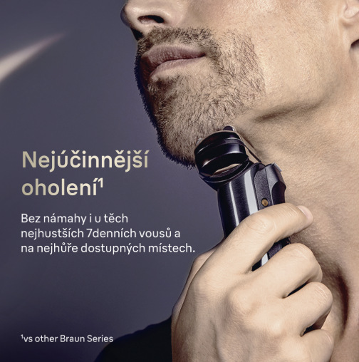 Muž si holicím strojkem Braun NEVO upravuje husté vousy pod bradou