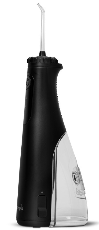 Boční pohled na ústní sprchu Waterpik WF26EUB s průhlednou nádržkou