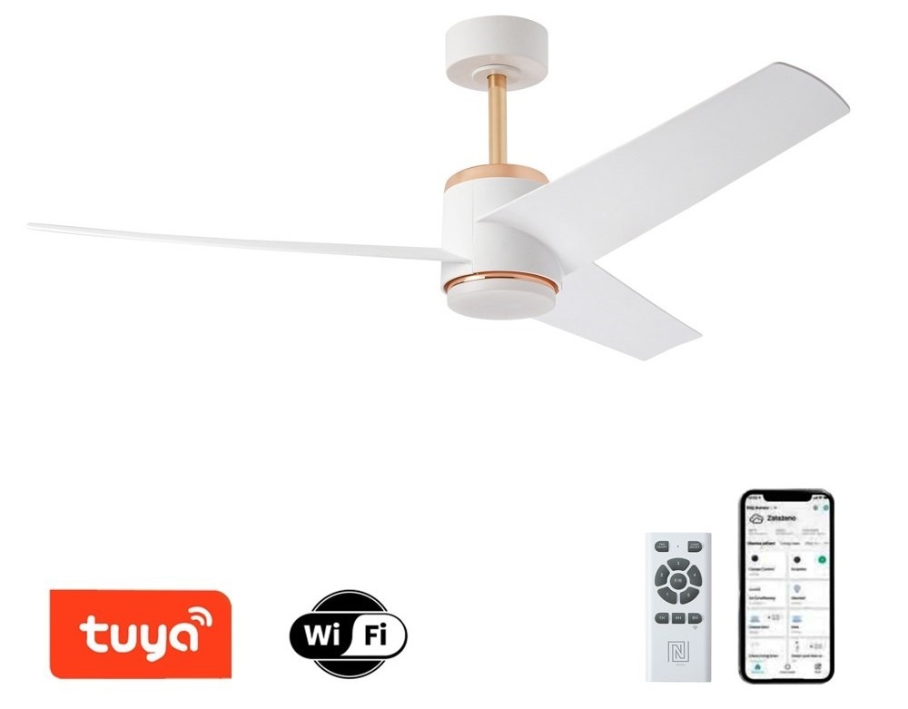 Stropní svítidlo IMMAX NEO LITE BEAUTY SMART LED s ventilátorem, 18W, Wi-Fi, TUYA - bílé/zlaté
