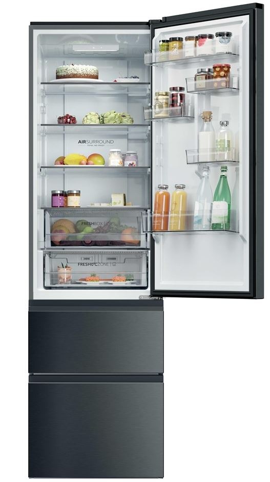 Chladnička s mrazničkou Haier HTR3620CNPW bílá Chladnička komb. Haier HTR3620CNMP otevřený vnitřní prostor