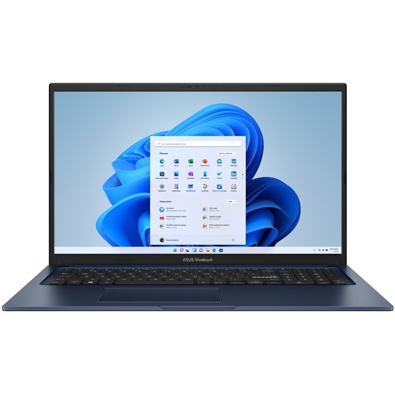 Notebook Asus Vivobook 17 v modré barvě.
