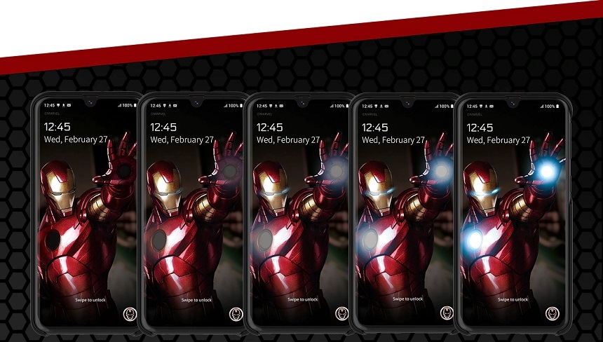 Kryt na mobil Samsung Smart Cover Iron Man na Galaxy A50 černý Galaxy Friends x MARVEL