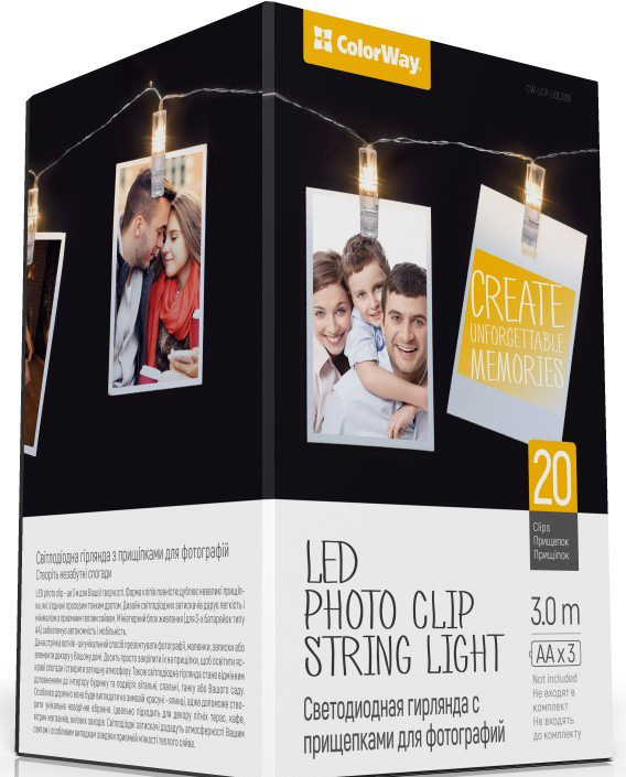 LED fotokolíčky ColorWay 20 kolíčků, délka 3m, 3x AA, teplá bílá