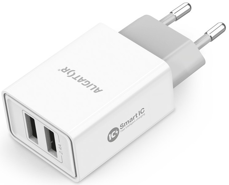 Nabíječka do sítě Aligator 2,4A, 2xUSB, smart IC bílá