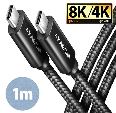 Kabel Axagon NewGEN+ kabel USB-C / USB-C, 1m, PD 100W, 8K HD, pletený černý AXABUCM432CM10AB