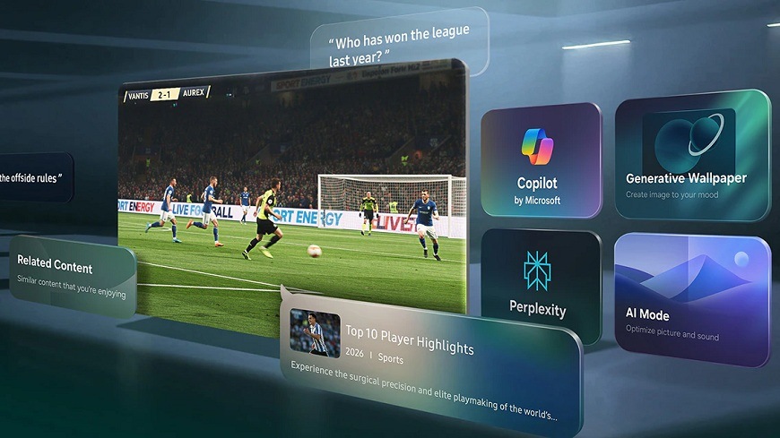 Televize Samsung UE100M90H Televize Samsung UE100M90H a spousta ikon AI funkcí kolem