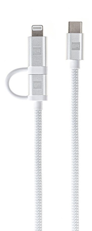 Kabel ERPOWER Dual Cable USB-C/USB-C, Lightning, 65W, 1m bílý