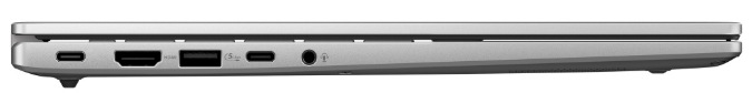 Levý bok ASUS Vivobook S14 s USB-C, HDMI, USB-A a 3,5mm konektorem
