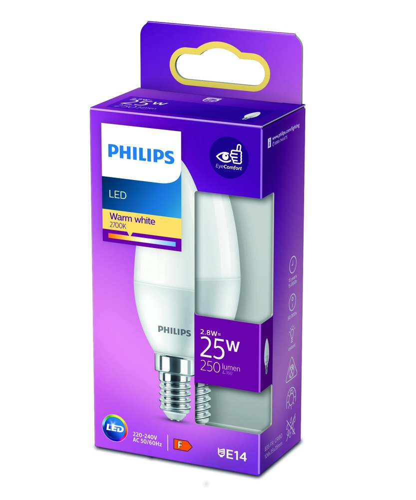 Žárovka LED Philips svíčka, 2,8W, E14, teplá bílá