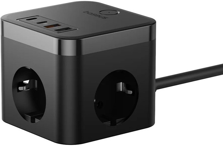 Kabel prodlužovací Baseus PowerCombo Cube, 30W, 3x zásuvka, 2x USB/2x USB-C - černý