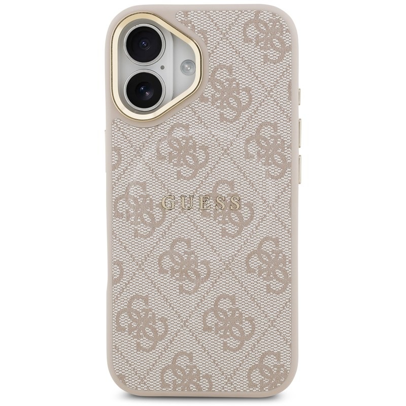 Kryt na mobil Guess PU Leather 4G Gold Frame MagSafe na Apple iPhone 17 růžový
