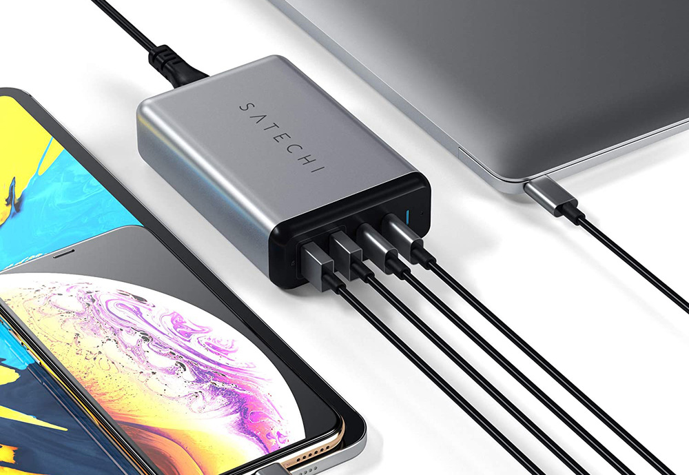 Nabíječka do sítě Satechi 75W Dual PD Travel Charger (2x USB,1x USB-C PD 18W,1x USB-C PD 60W) šedá