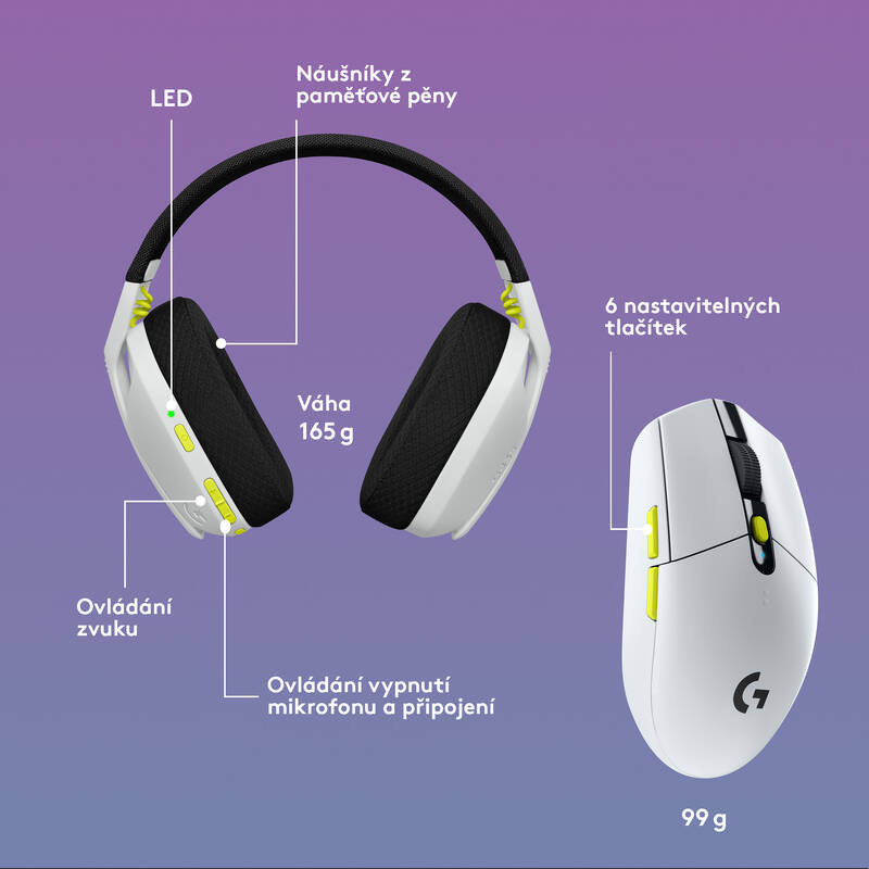 Headset Logitech Wireless Gaming Combo G435 + G305 bílý Headset Logitech Wireless Gaming Combo G435 + G305 bílý