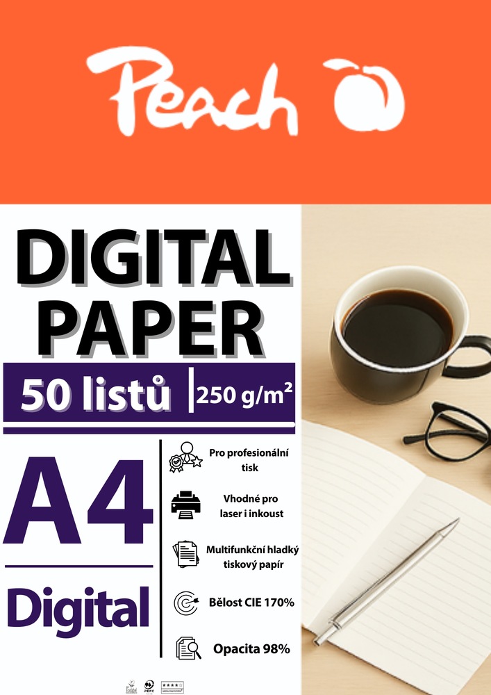 Papíry do tiskárny Peach Digital A4 250g - 50 listů Papíry do tiskárny Peach Digital A4 250g - 50 listů