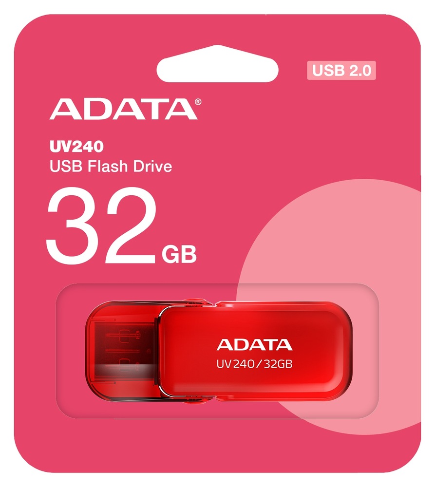 USB Flash ADATA Dash Drive UV240 32GB červený Flash USB ADATA Dash Drive UV240 32GB USB 2.0 má víčko s chytrým odklápěcím mechanismem