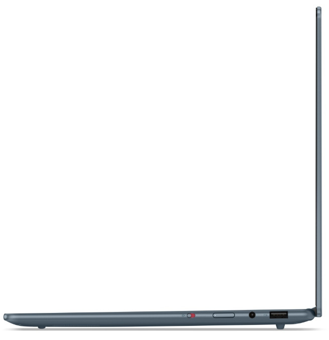 Notebook Lenovo Yoga Slim 7 14AKP10 modrý Boční profil notebooku Lenovo Yoga Slim 7 14AKP10 s viditelnými konektory