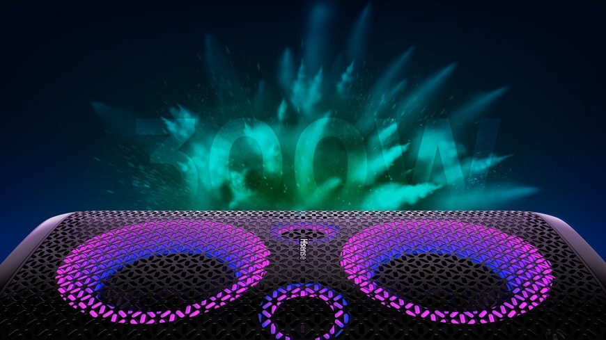 Party reproduktor Hisense Party Storm černý Party reproduktor Hisense PARTY STORM disponuje výkonem až 300 W.