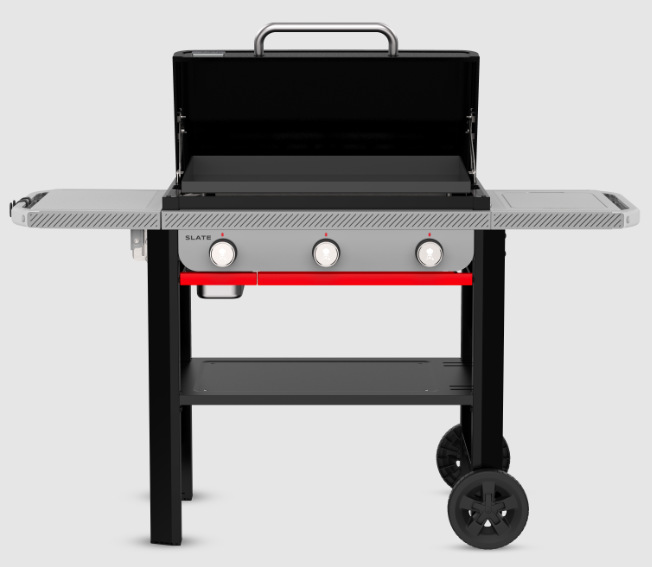 Čelní pohled na gril Weber Plancha Slate GPD 71 cm se třemi ovládacími knoflíky