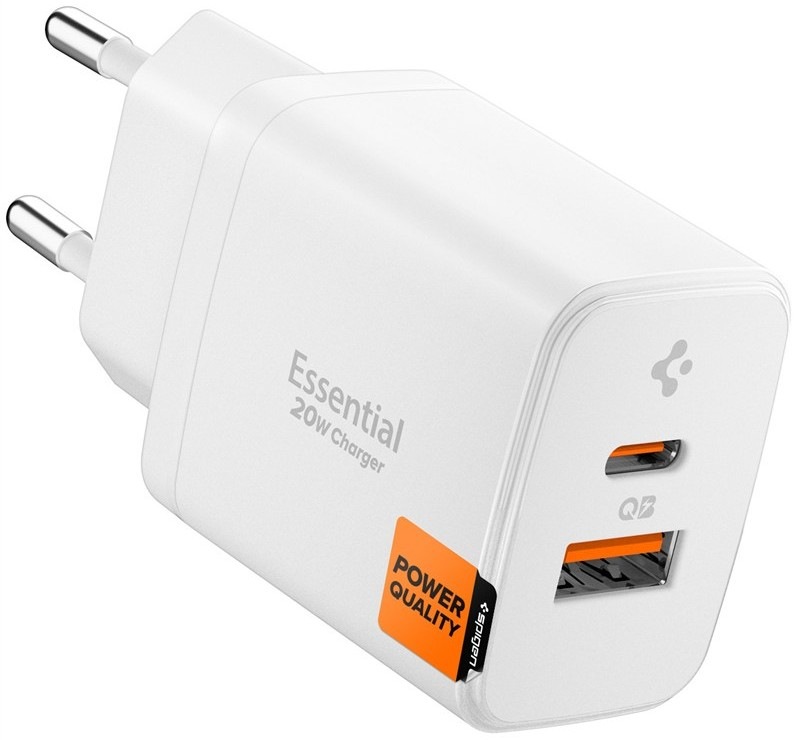 Nabíječka do sítě Spigen Essential s výkonem 20 W  a porty 1xUSB-C/1xUSB-A 