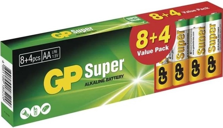 Baterie alkalické GP LR6 (AA), 8+4 ks