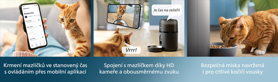 Mobilní aplikace pro chytré krmítko Philips a kočka