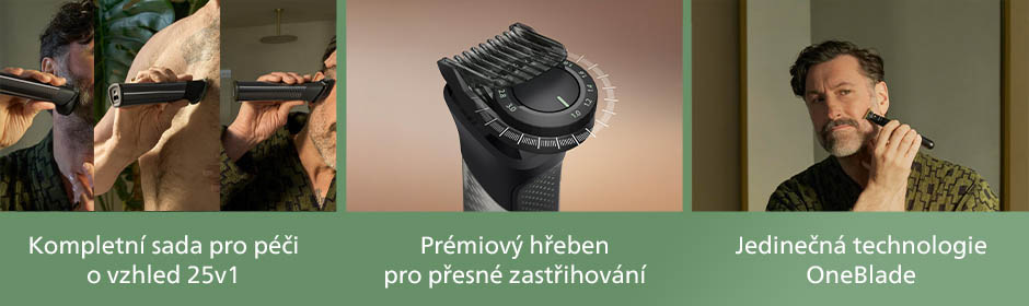 Zastřihovač multifunkční Philips Series 9000 MG9690/30 + Philips OneBlade na tvář černý Muž, který si upravuje vousy pomocí multifunkčního zastřihovače Philips MG9690/30 Series 9000 + Philips OneBlade na tvář