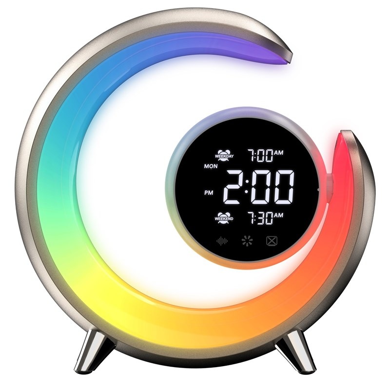 Stolní LED lampička IMMAX PEACOCK s hodinami, RGB světlo, 20W, 400lm - zlatá