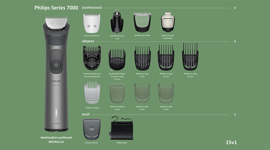 Multifunkční zastřihovač Philips MG7921/15 Series 7000 včetně vyměnitelných nástavců