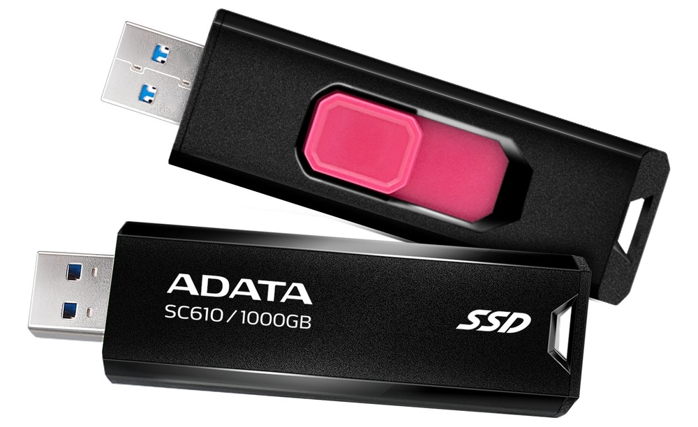 SSD externí ADATA SC610 500GB, USB 3.2 Gen 2 černý Vysouvací mechanismus SSD ADATA SC610