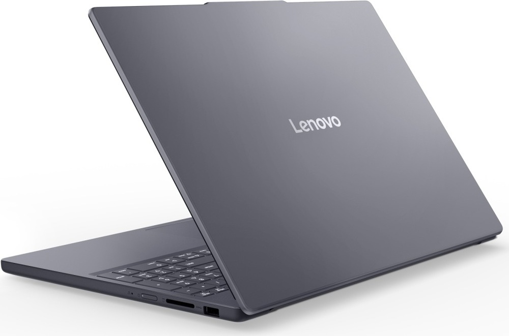 Notebook Lenovo IdeaPad Slim 3 15IPH11 šedý Zadní pohled na otevřený notebook Lenovo s minimalistickým víkem a odolnou konstrukcí