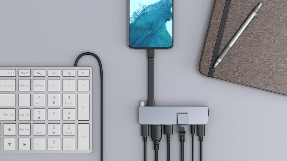 USB Hub Targus USB-C HD7-in-2 /1× USB 3.0, 2× USB-C, HDMI, Jack 3,5 mm, LAN, microSD na MacBook a NTB šedý Targus HyperDrive DUO PRO 7-in-2 (HD575-GRY-GL)