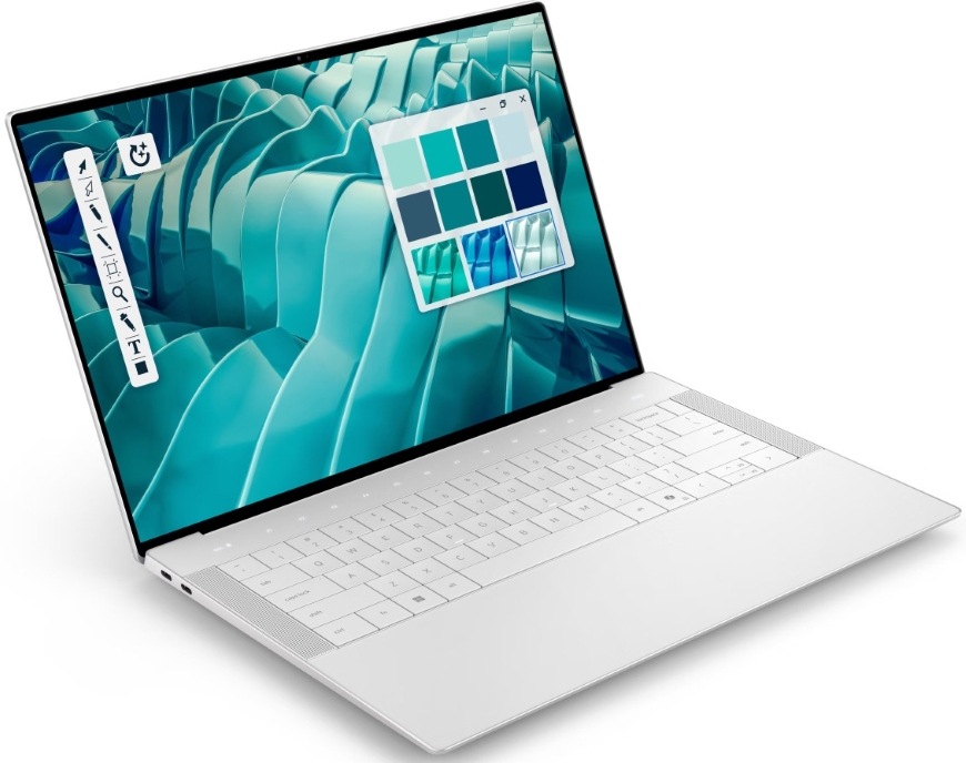 Notebook Dell 14 Premium DA14250 stříbrný Pohled zleva na konstrukci notebooku Dell 14 Premium DA14250