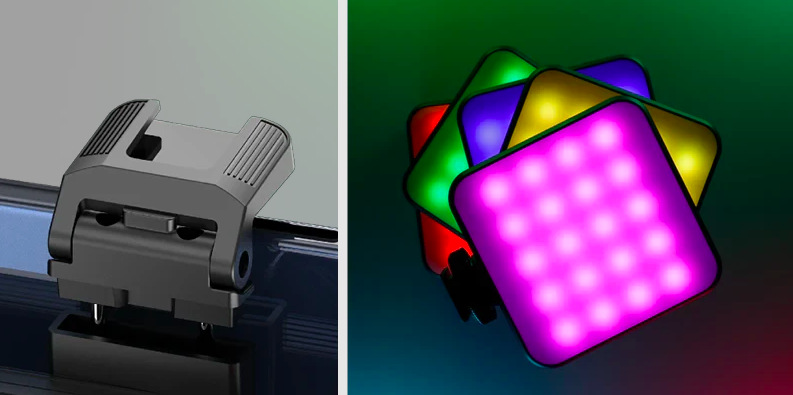 Detail cold shoe adaptéru pro připojení LED světla nebo externího mikrofonu