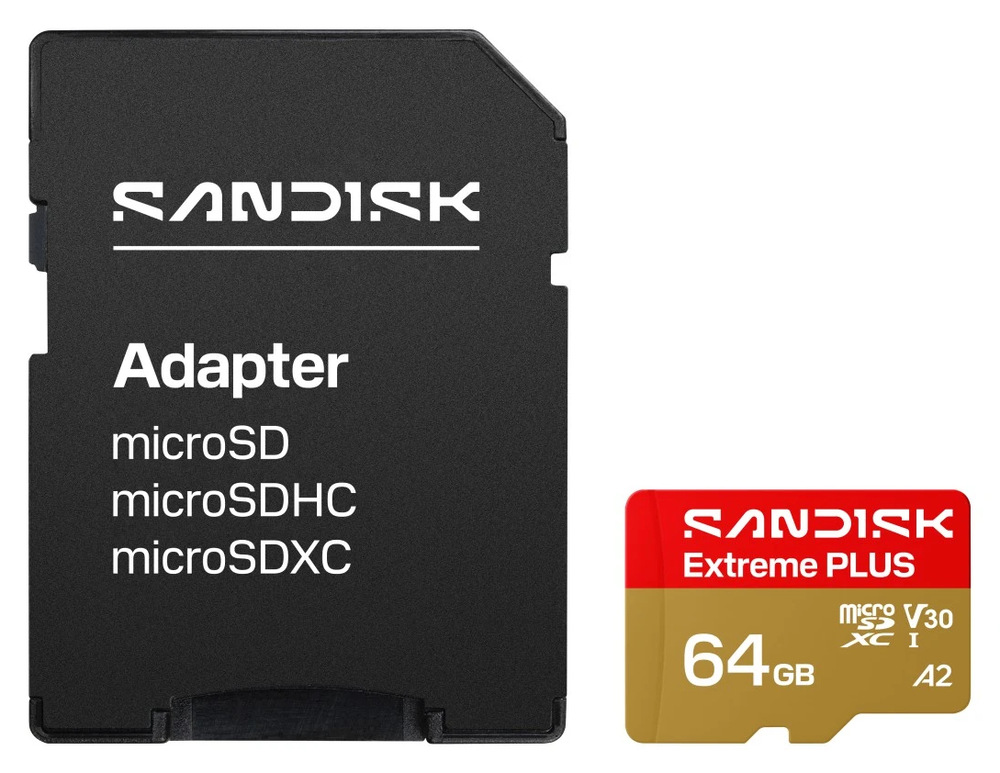 Paměťová karta SANDISK Micro SDXC Extreme Plus 64GB UHS-I (200R/90W) + SD apaptér MicroSD karta SANDISK Extreme PLUS 64GB s SD adaptérem