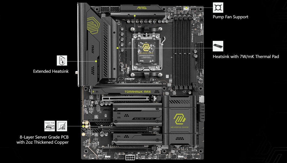 Základní deska MSI MAG B850 TOMAHAWK MAX WIFI Pokročilé chlazení brání přehřívání sestavy