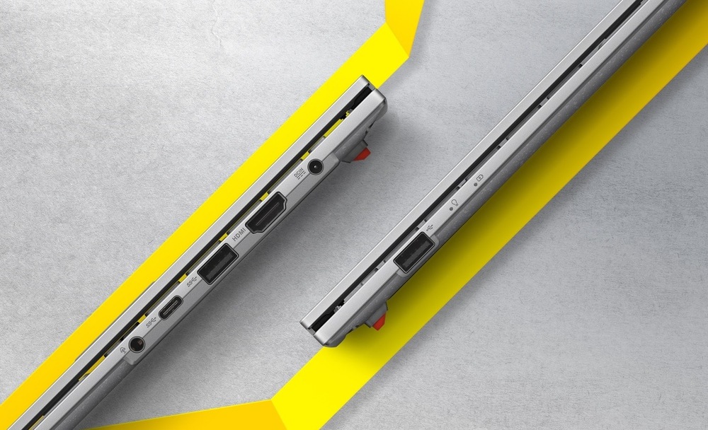 Detail portů notebooku ASUS Vivobook Go 14 včetně USB-C, USB-A, HDMI a napájecího konektoru