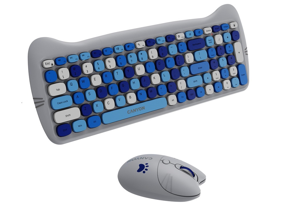 Klávesnice s myší Canyon Kitty edice HSET-W6 bezdrátový set + podložka, CZ layout modrá Klávesnice s myší Canyon Kitty edice HSET-W6 bezdrátový set + podložka, CZ layout modrá
