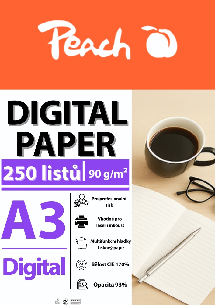 Papíry do tiskárny Peach Digital A3 90g - 250 listů Papíry do tiskárny Peach Digital A3 90g - 250 listů