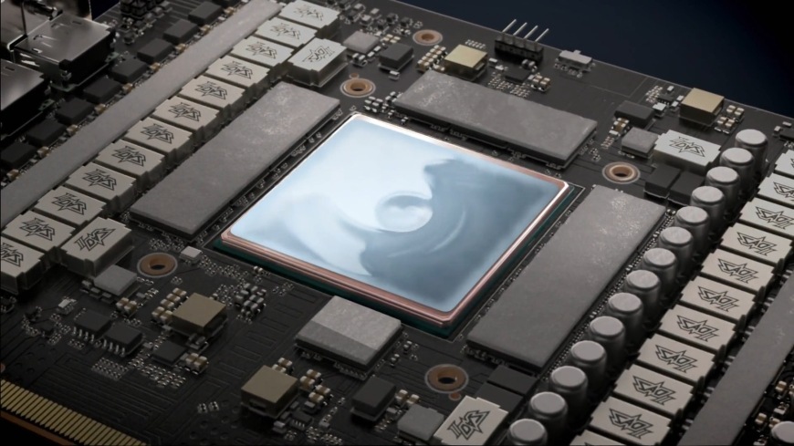 Pohled na odhalený GPU čip a chlazené součástky na PCB Asus Prime s aplikovanou teplovodivou podložkou Phase-Change GPU Thermal Pad