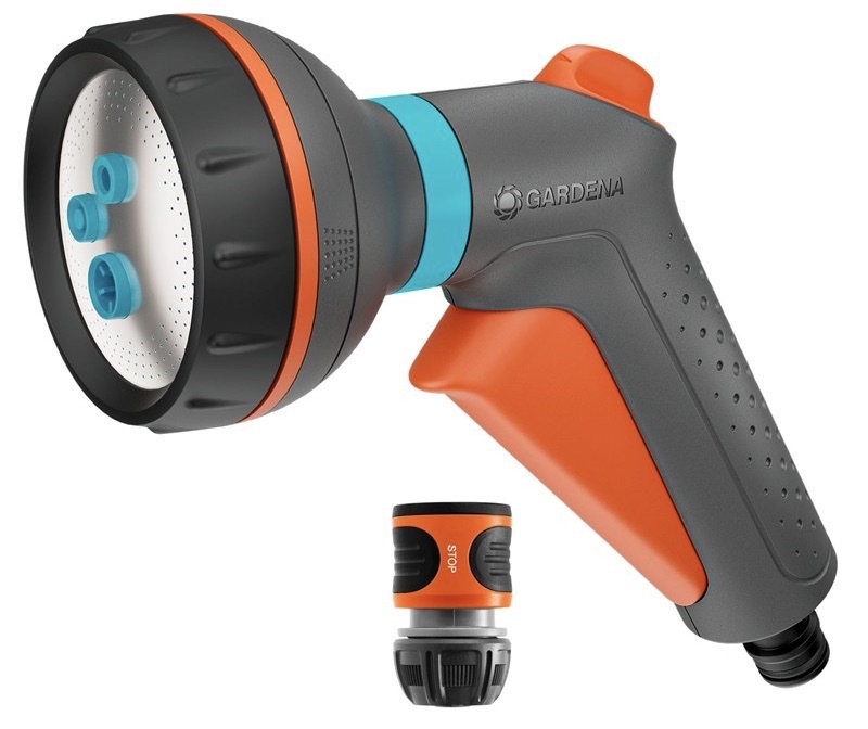 Zahradní sprcha Gardena s ergonomickou rukojetí, aretovatelná spoušť