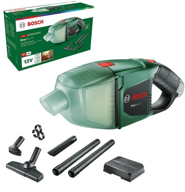 Bosch EasyVac 12 akumulátorový vysavač zelený s příslušenstvím a balením