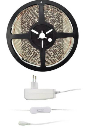 LED pásek Solight s testrem, 5m, sada s 12V adaptérem, 4,8 W/m, teplá bílá