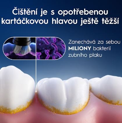 Náhradní hlavice Oral-B iO Radiant Black (6 ks) černá Při nepravidelné výměně se v kartáčku mohou držet nečistoty a bakterie a čištění díky tomu není efektivní ani hygienické.