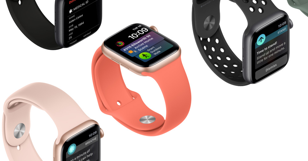 Chytré hodinky Apple Watch Series 5 GPS 44mm pouzdro ze zlatého hliníku - pískově růžový sportovní řemínek