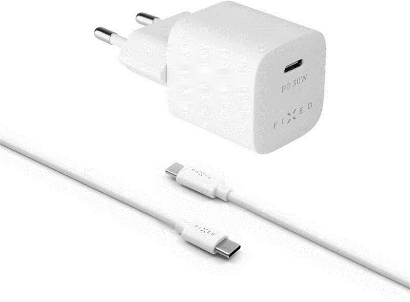 Nabíječka do sítě FIXED Mini 1x USB-C PD 30W + USB-C kabel 1m bílá FIXED Mini