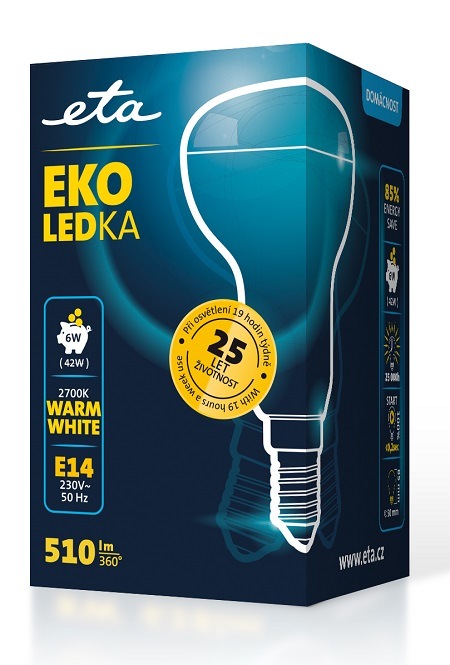 Žárovka LED ETA EKO LEDka reflektor 6W, E14, teplá bílá žárovka ETAR50W6WW01, úsporná, LED