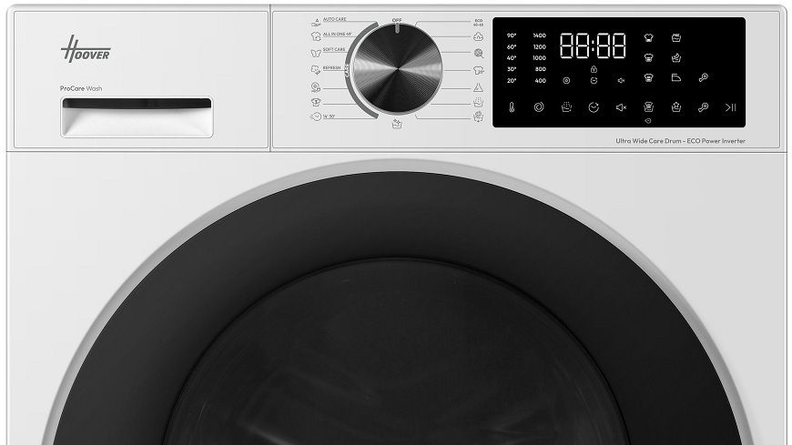  vrchní část Pračky Hoover H3W 48SBL10H-S v koupelně