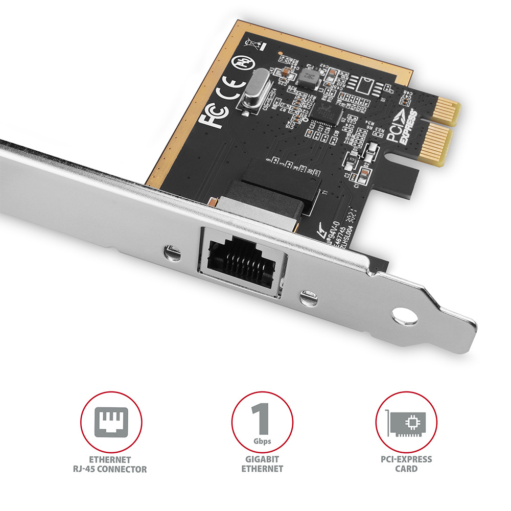 Síťová karta Axagon PCEE-GRF, PCIe síťová karta - 1x Gigabit Ethernet port stříbrná