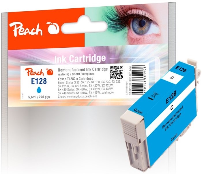 Inkoustová náplň Peach Epson 128, T1282, 270 stran - azurová